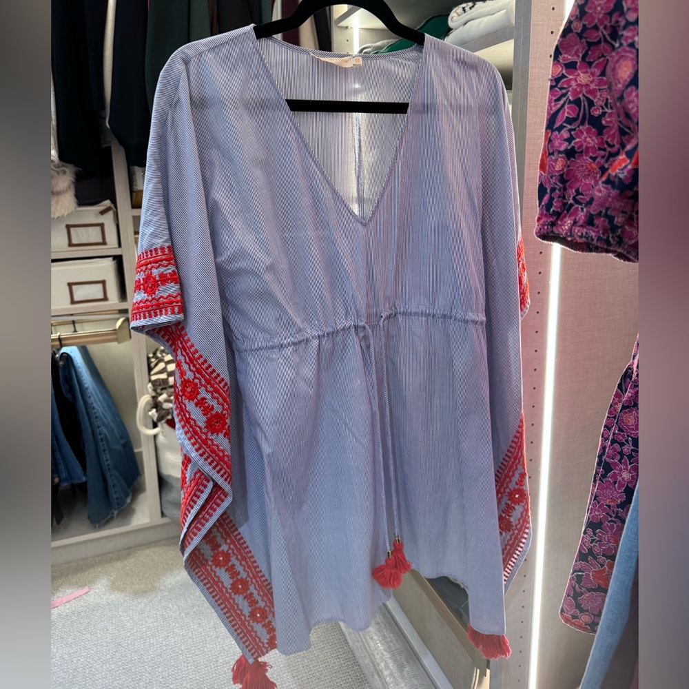 Tory Burch Blue and White Striped cover up
